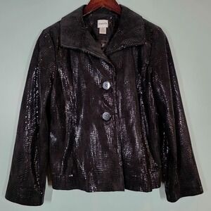 Chicos Black Leather Snakeskin Print Jacket Size 1 (8 - 10) 2 Button Blazer